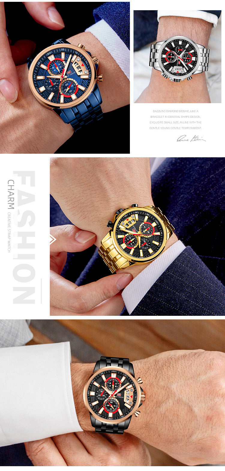 Orologi da uomo in acciaio inossidabile Orologio cronografo Orologio da polso al quarzo luminoso di lusso | MF0352G