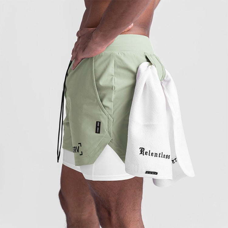 New Double Deck Running Shorts Fitness Workout Bermuda Quick Dry Short Pants Bottoms | K-55