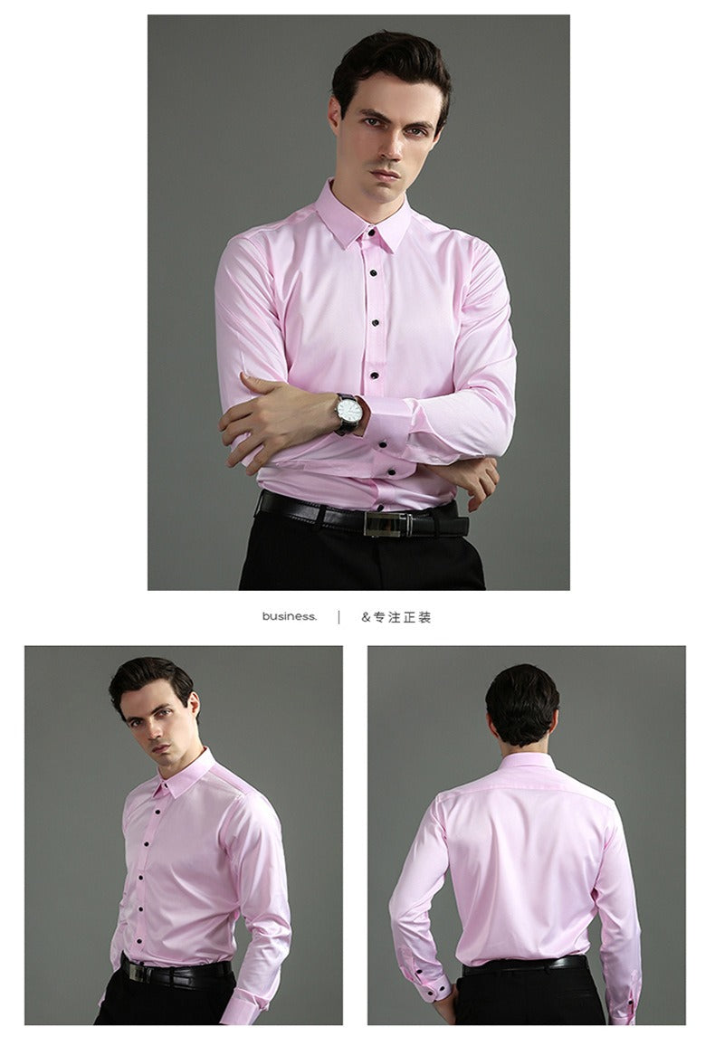 Chemise extensible à manches longues pour homme, couleur unie, coupe slim, sans repassage, style business décontracté