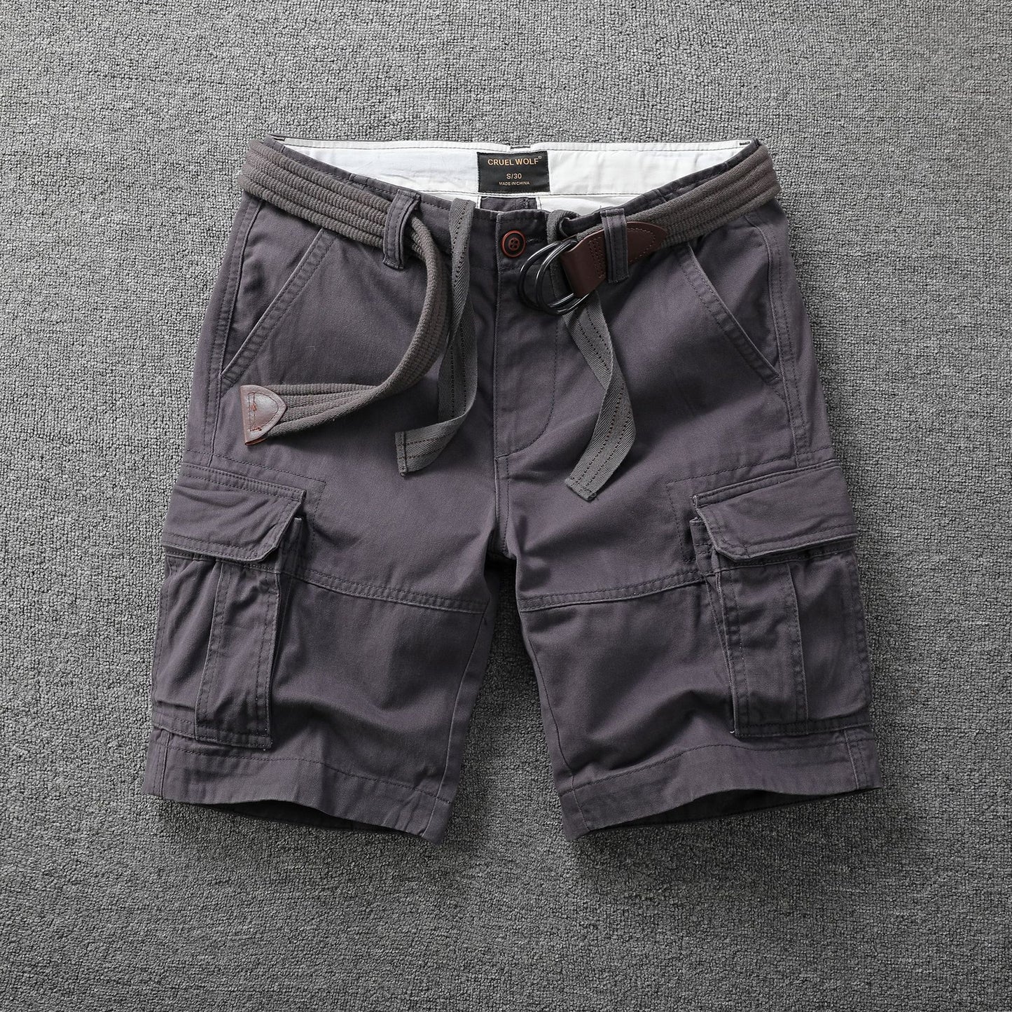 Men's Summer Loose Straight Belt Outdoor Solid Cotton Multi Pocket Shorts | 170