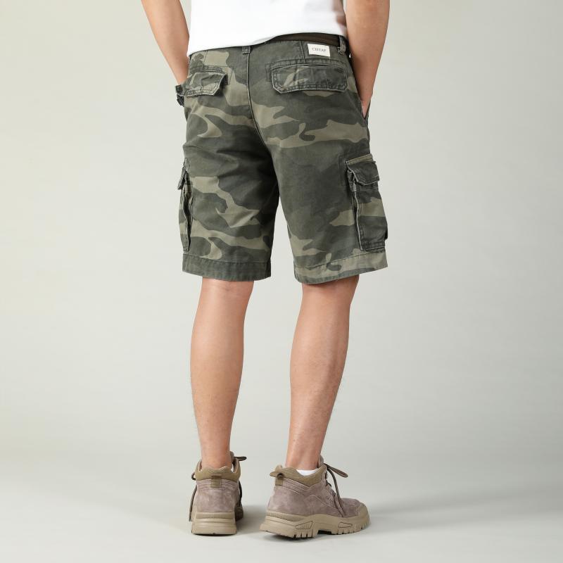 Men's Summer Loose Straight Belt Outdoor Solid Cotton Multi Pocket Shorts | 170