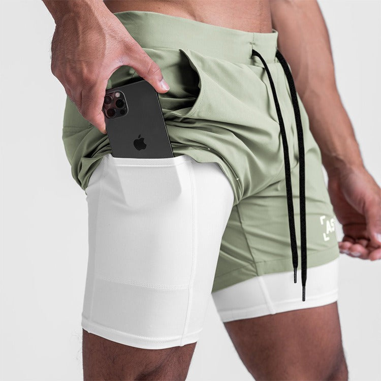New Double Deck Running Shorts Fitness Workout Bermuda Quick Dry Short Pants Bottoms | K-55