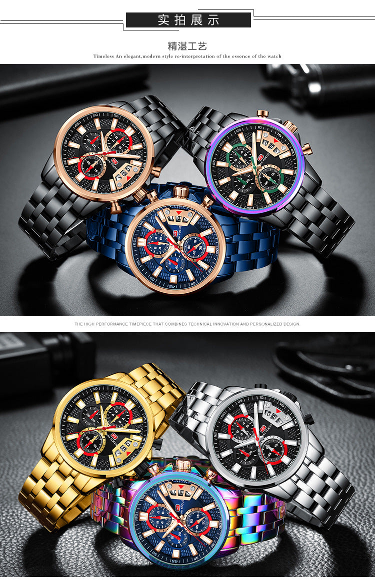 Orologi da uomo in acciaio inossidabile Orologio cronografo Orologio da polso al quarzo luminoso di lusso | MF0352G