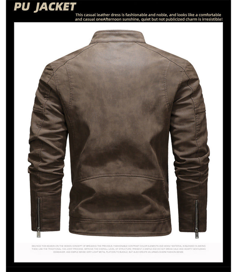 Men's PU Leather Jacket Padded Lapel Oblique Lapel Zipper Korean Stand-up Collar Jacket Blazer | KH-138