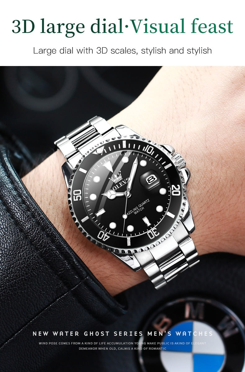 Men's Premium Stainless Steel Band Quartz Watch with Calendar Fashion Wristwatch | OLEVS5885