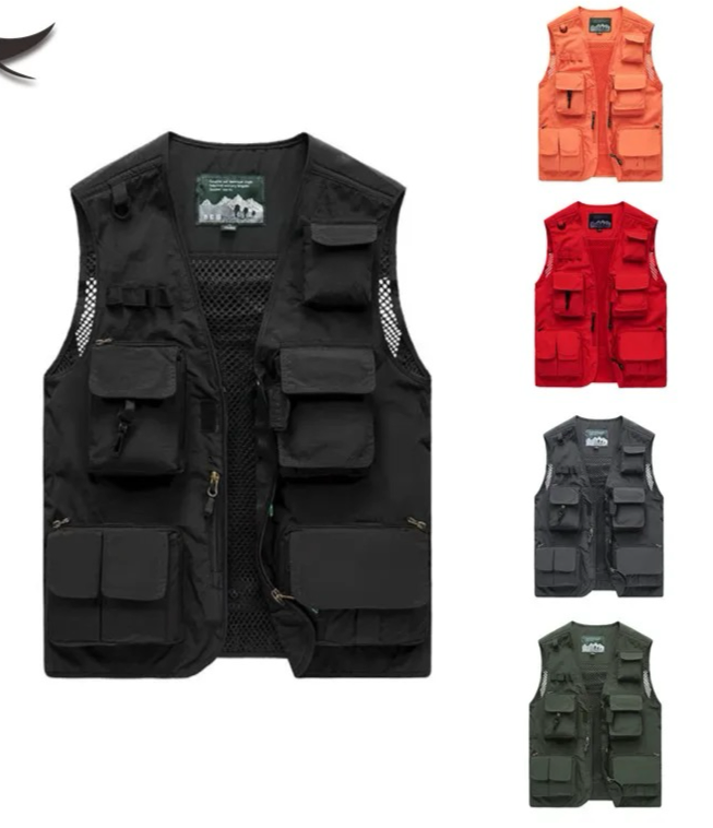 Gilet cargo multitasche da uomo, maglione da pesca per arrampicata, campeggio, escursionismo, gilet estivo