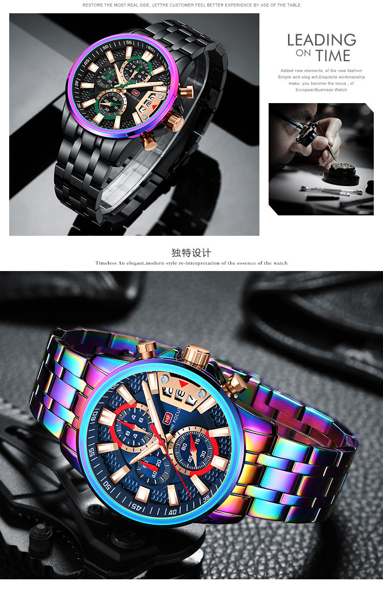 Orologi da uomo in acciaio inossidabile Orologio cronografo Orologio da polso al quarzo luminoso di lusso | MF0352G