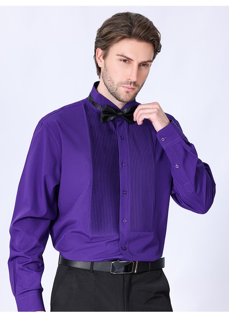 Camicia da uomo con doppia pieghe, elegante camicia francese da lavoro di alta qualità | LF631