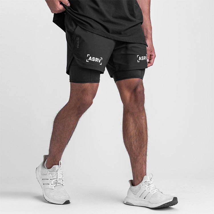 New Double Deck Running Shorts Fitness Workout Bermuda Quick Dry Short Pants Bottoms | K-55