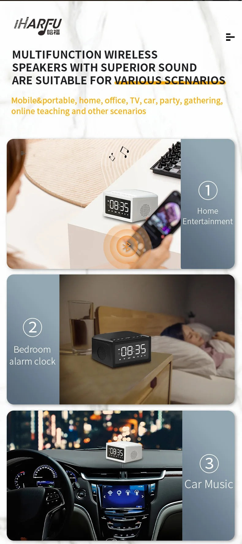 Sveglia con schermo grande e ricarica wireless da 15 W, altoparlante portatile Bluetooth | 2023