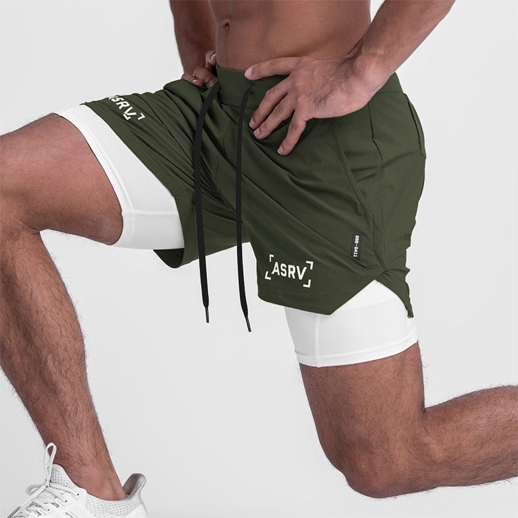 New Double Deck Running Shorts Fitness Workout Bermuda Quick Dry Short Pants Bottoms | K-55