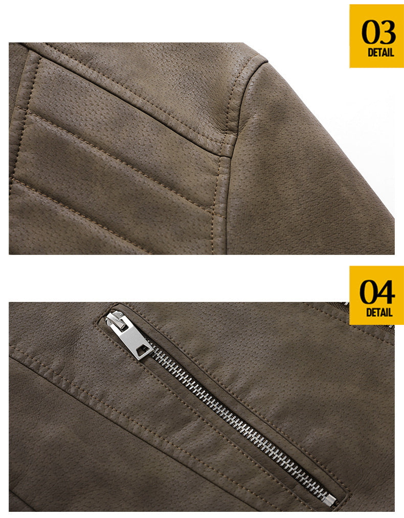 Men's PU Leather Jacket Padded Lapel Oblique Lapel Zipper Korean Stand-up Collar Jacket Blazer | KH-138