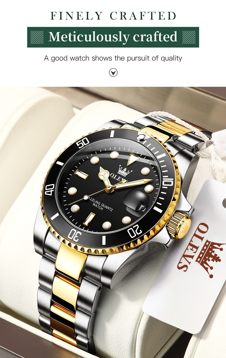 Men's Premium Stainless Steel Band Quartz Watch with Calendar Fashion Wristwatch | OLEVS5885