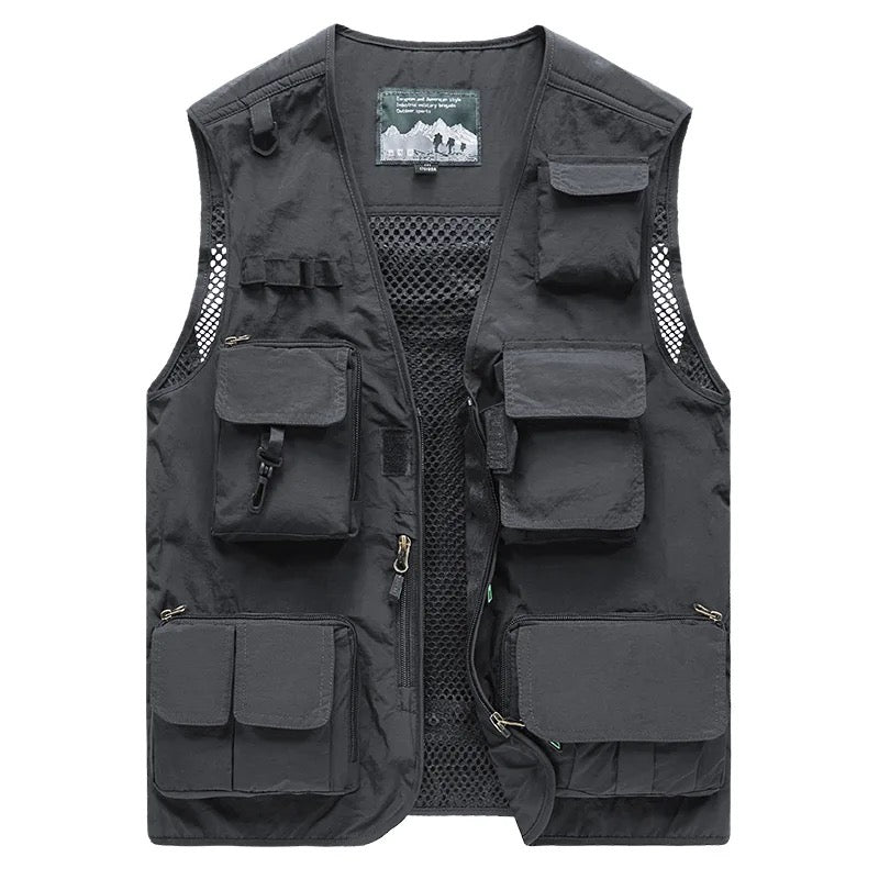 Gilet cargo multitasche da uomo, maglione da pesca per arrampicata, campeggio, escursionismo, gilet estivo