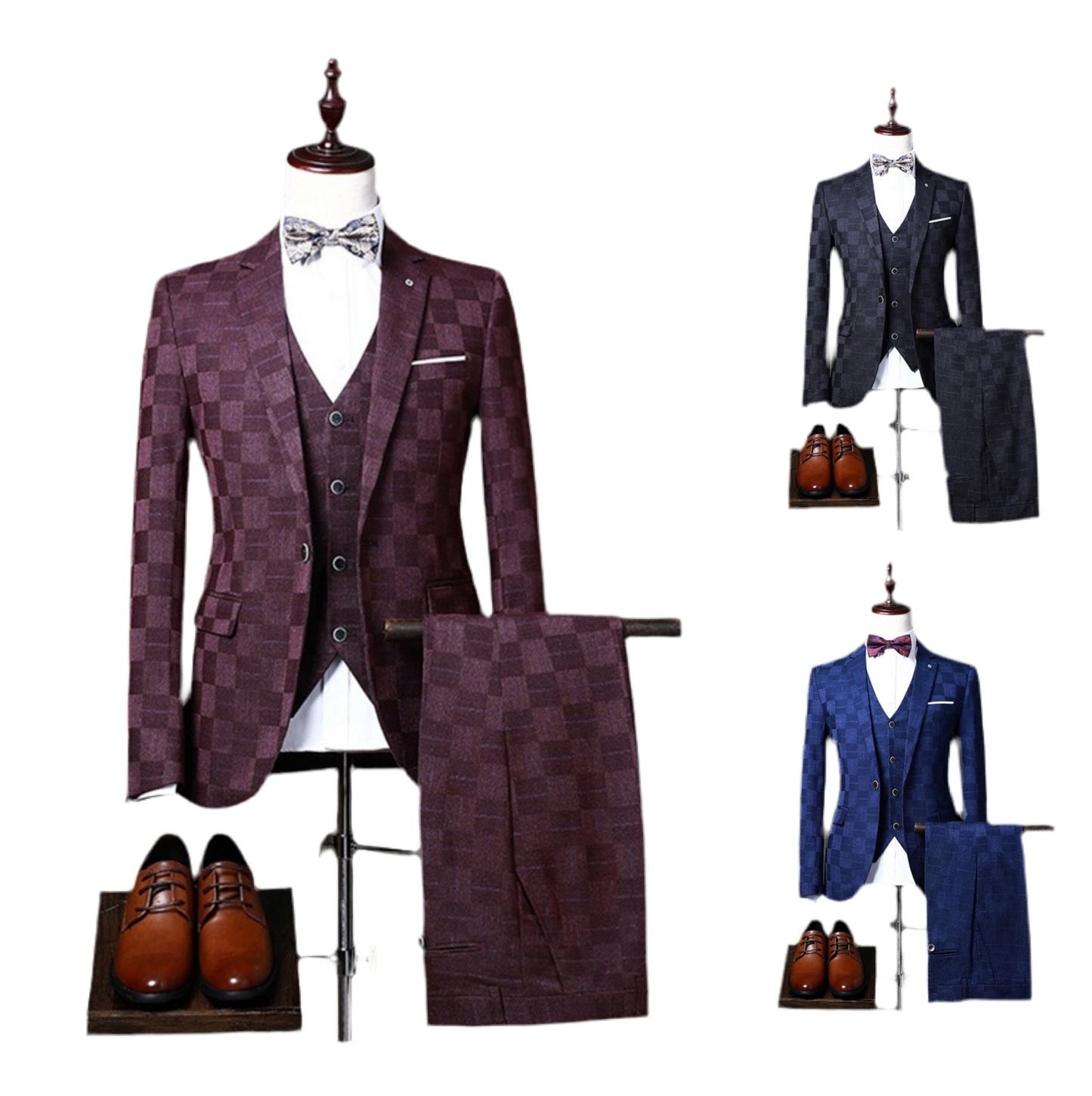 Completo da uomo 3 pezzi giacca+gilet+pantaloni moda formale sposo matrimonio festa abito smoking