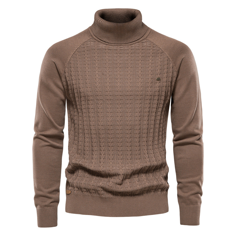 Cardigan à col roulé coupe slim pour homme, pull décontracté en tricot thermique | Y334