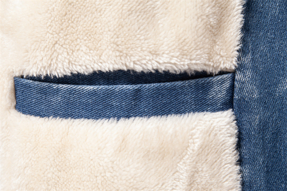 Giacca in denim con risvolto spesso invernale da uomo, a maniche lunghe, casual, con cuciture | JK258