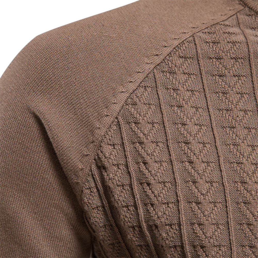 Cardigan à col roulé coupe slim pour homme, pull décontracté en tricot thermique | Y334