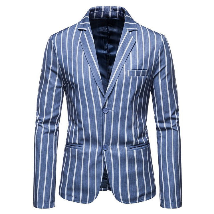 Giacca da uomo blu a righe con due bottoni, da festa, da lavoro, formale | 1812