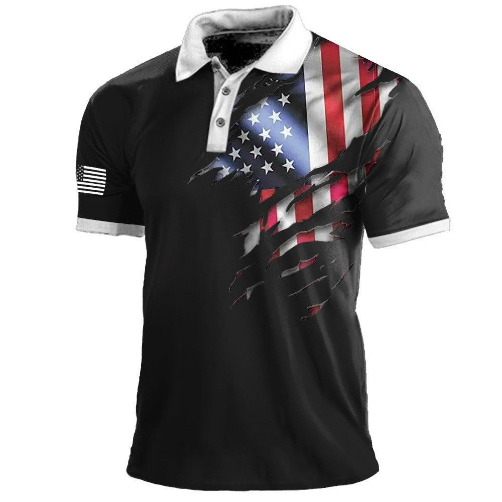 Polo à imprimé drapeau américain pour homme, t-shirt de sport à manches courtes et revers pour l'extérieur | 112