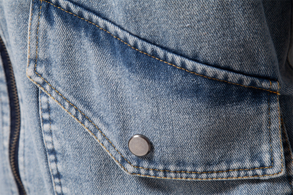 Giacca in denim con risvolto spesso invernale da uomo, a maniche lunghe, casual, con cuciture | JK258