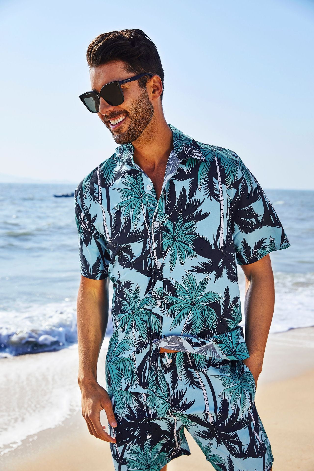 Camicie da spiaggia hawaiane a maniche corte con bottoni, motivo floreale estivo da uomo | CS