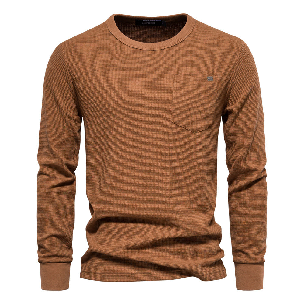 T-shirt da uomo a maniche lunghe, pesante, girocollo, tinta unita | TS1078