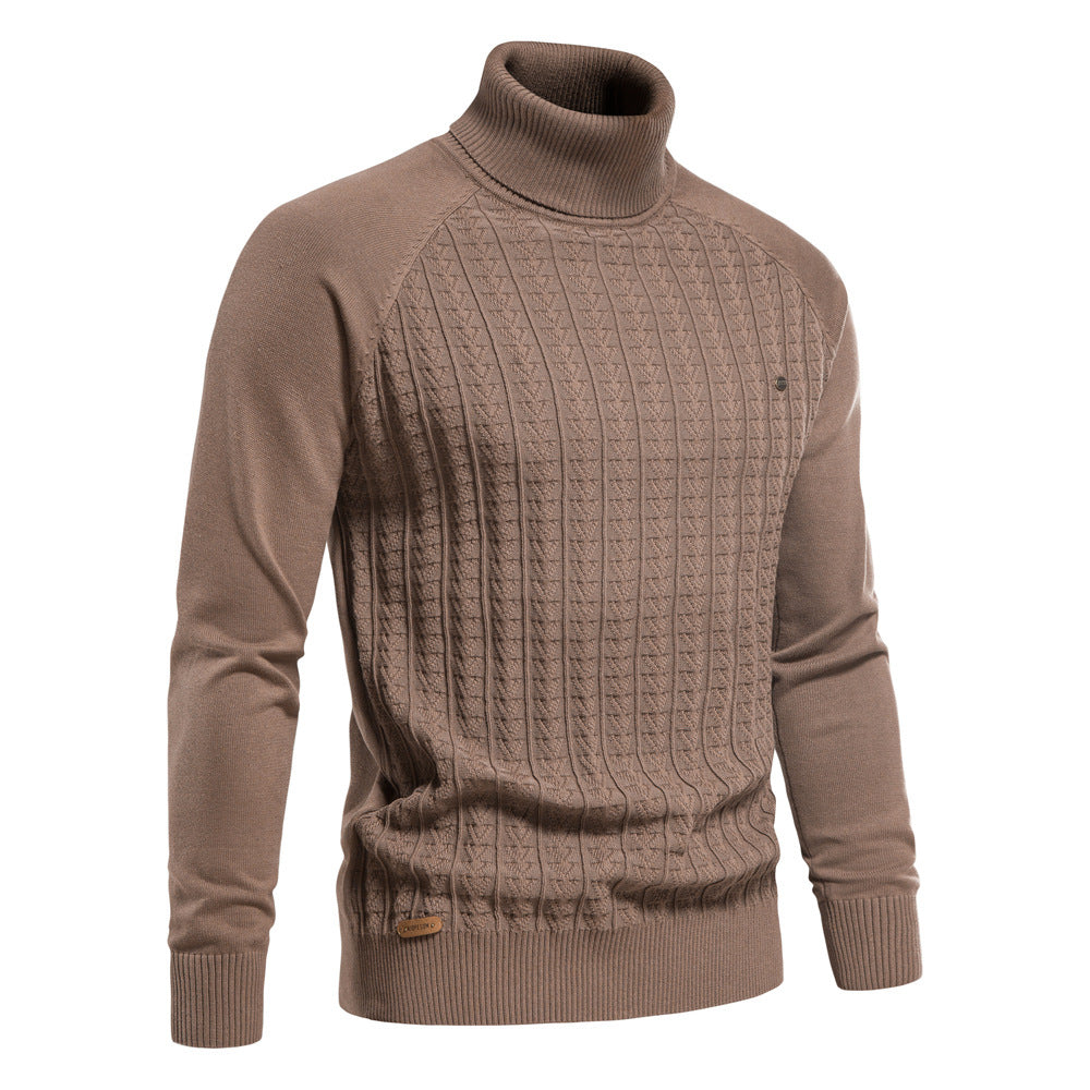 Cardigan à col roulé coupe slim pour homme, pull décontracté en tricot thermique | Y334
