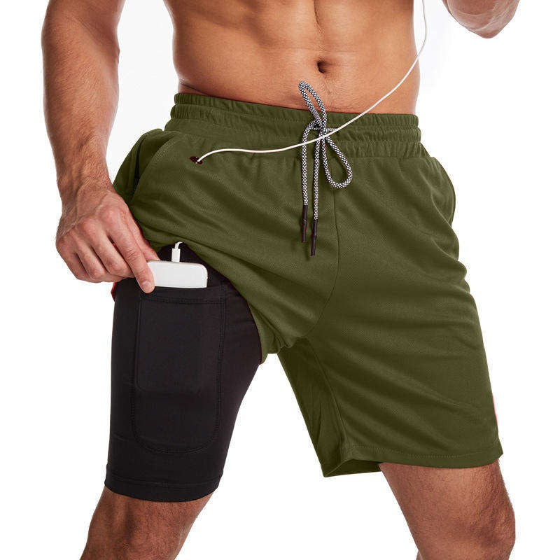Pantaloncini da palestra da uomo a due strati, attivi, ad asciugatura rapida, leggermente elasticizzati | DK-871