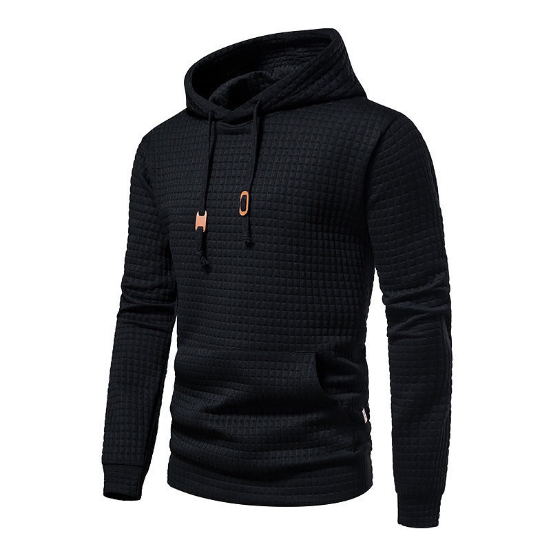 Casual Pullover Hooded Sweatshirt Hoodie Waffle Pattern Solid Hoodies | W02