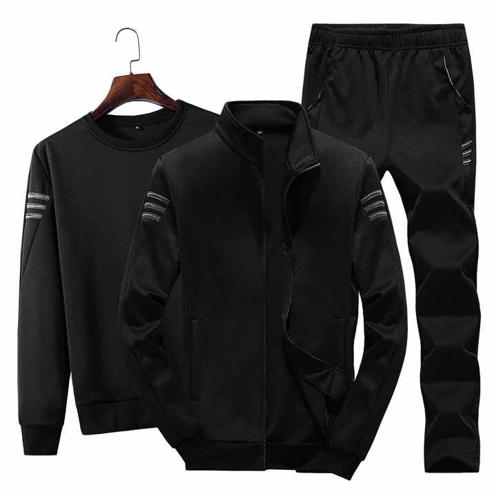 Uomo Autunno Inverno Maglione Felpa Cerniera Giacca e Pantaloni Set Casual Sportivo Tuta Trend Set 3 Pezzi (Camicia+Giacca+Pantaloni) | T928