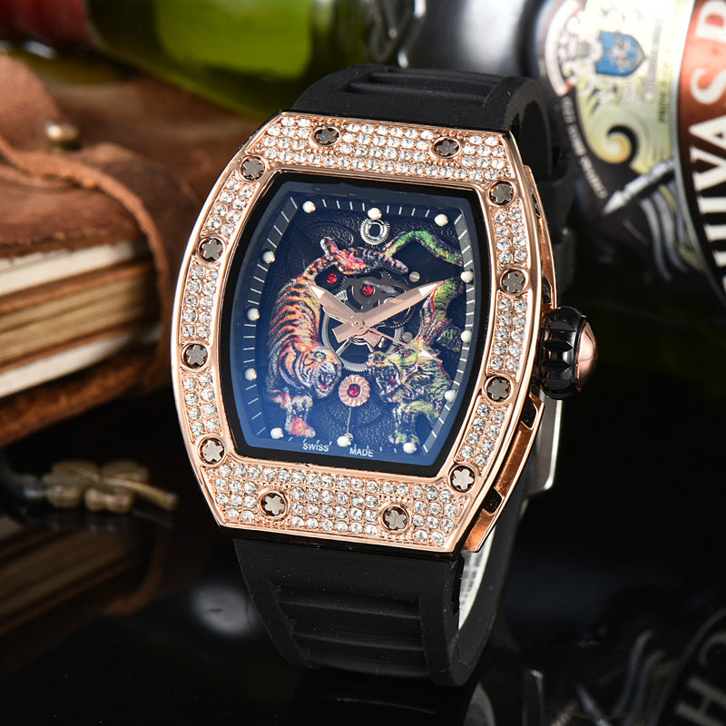 Orologio da uomo di lusso RM Top Luminous Dragon Tiger Diamond Pattern Orologio automatico in gomma | 9924LH