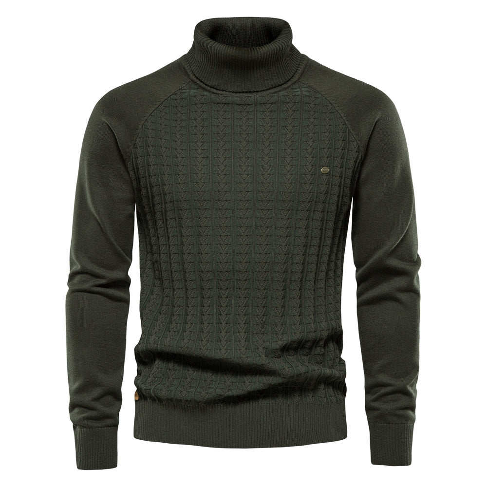 Cardigan à col roulé coupe slim pour homme, pull décontracté en tricot thermique | Y334