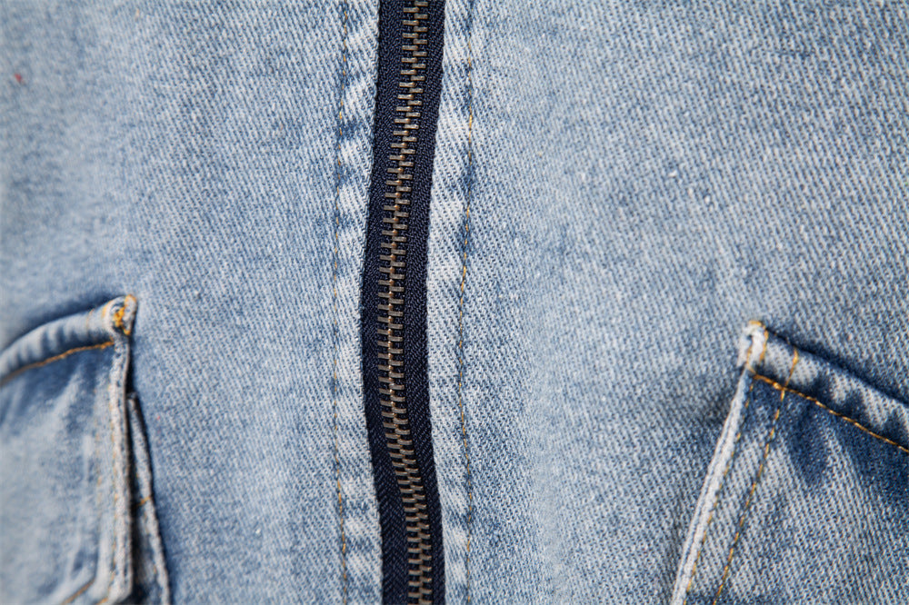 Giacca in denim con risvolto spesso invernale da uomo, a maniche lunghe, casual, con cuciture | JK258