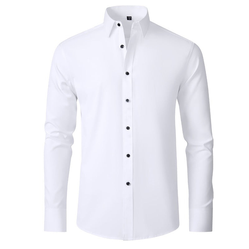 Chemise extensible à manches longues pour homme, couleur unie, coupe slim, sans repassage, style business décontracté