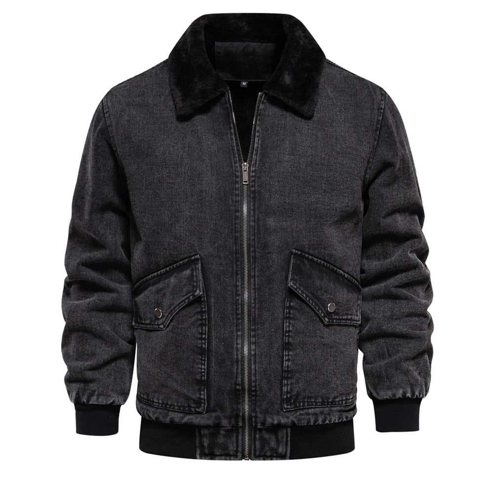 Giacca in denim con risvolto spesso invernale da uomo, a maniche lunghe, casual, con cuciture | JK258