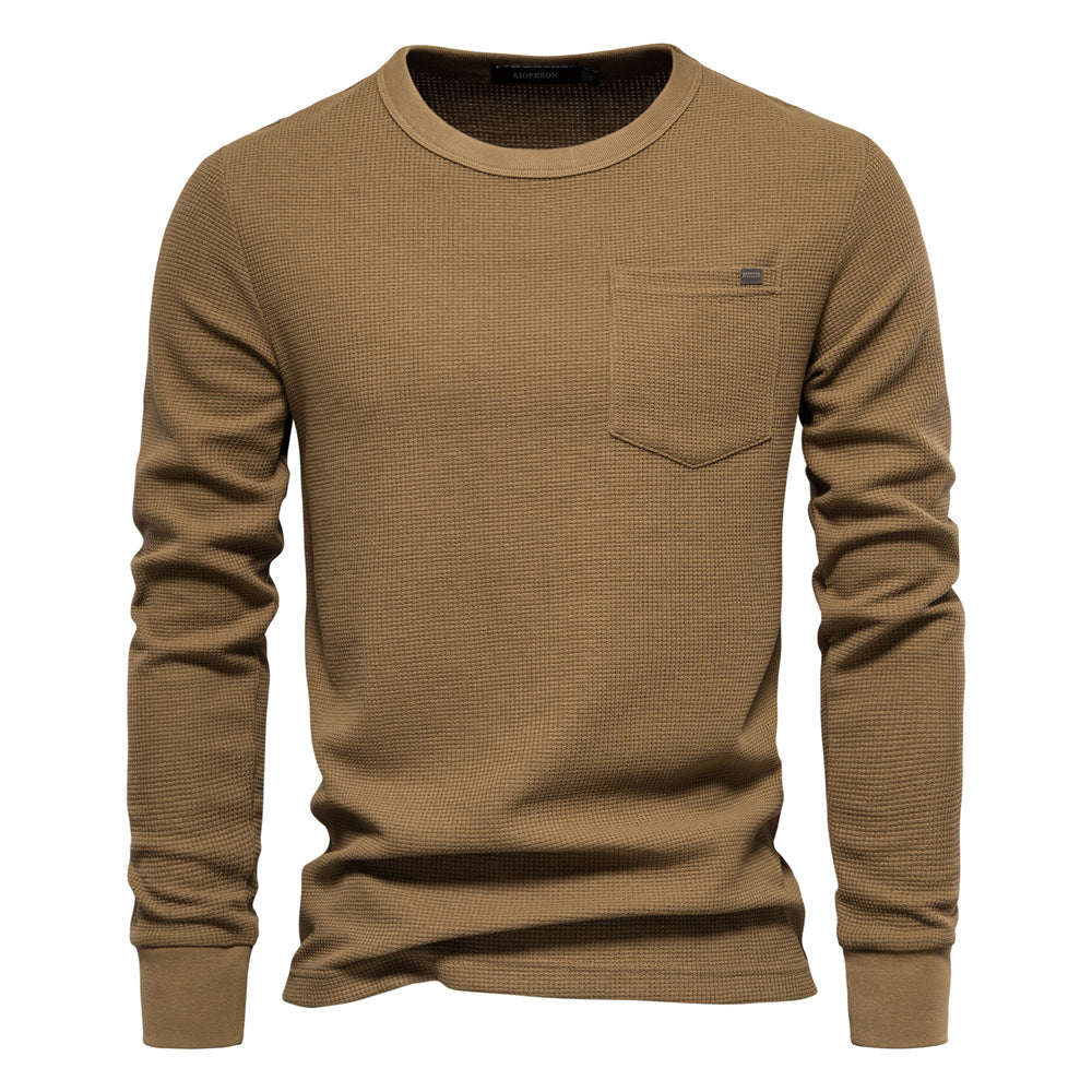 T-shirt da uomo a maniche lunghe, pesante, girocollo, tinta unita | TS1078