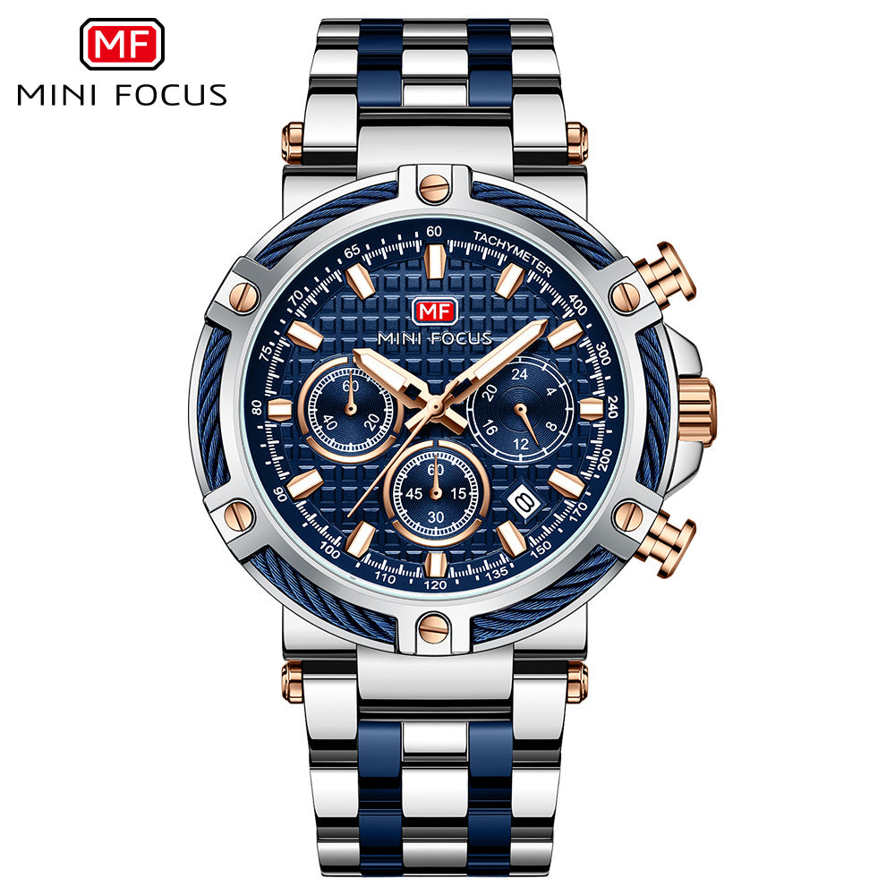 Montre analogique à quartz en acier inoxydable pour homme Mini Focus Chronograph Luminous Watch | MF047