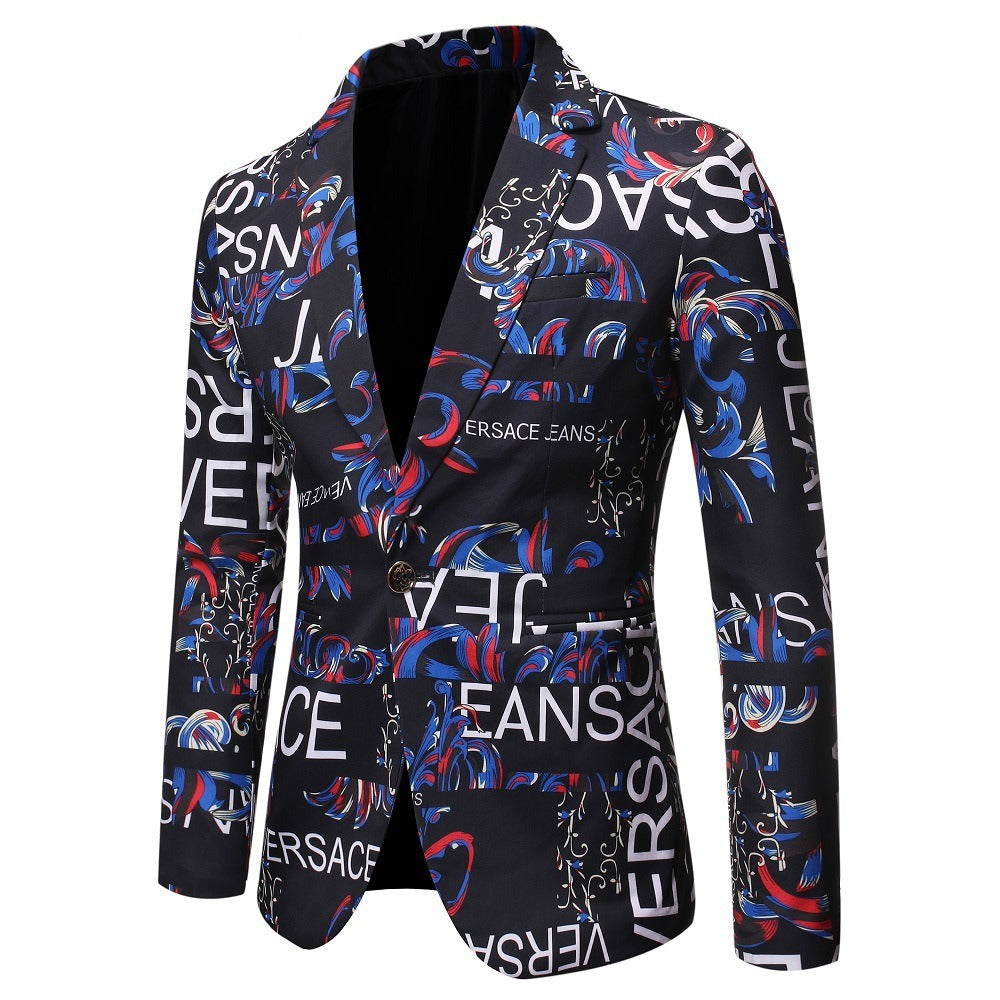 Veste blazer à manches longues et coupe slim pour homme, imprimé floral, 1 bouton, cranté | X07
