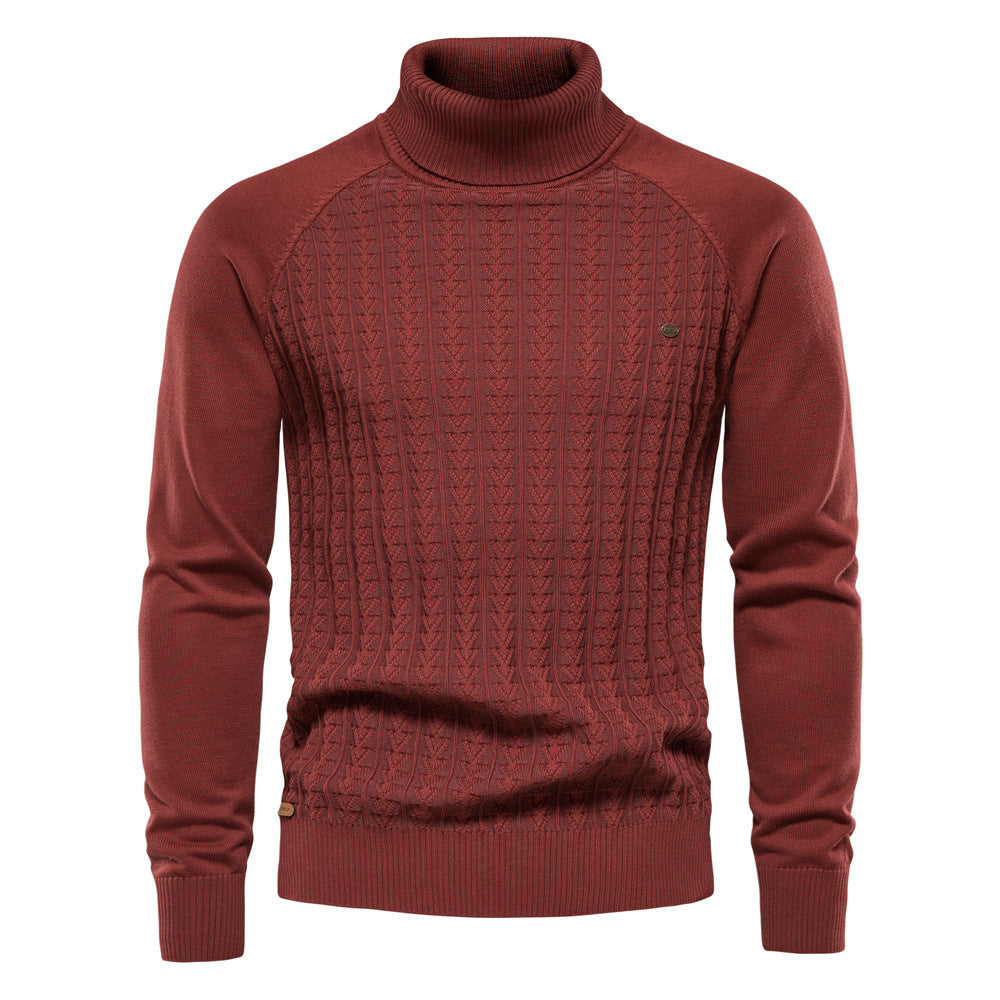 Cardigan à col roulé coupe slim pour homme, pull décontracté en tricot thermique | Y334