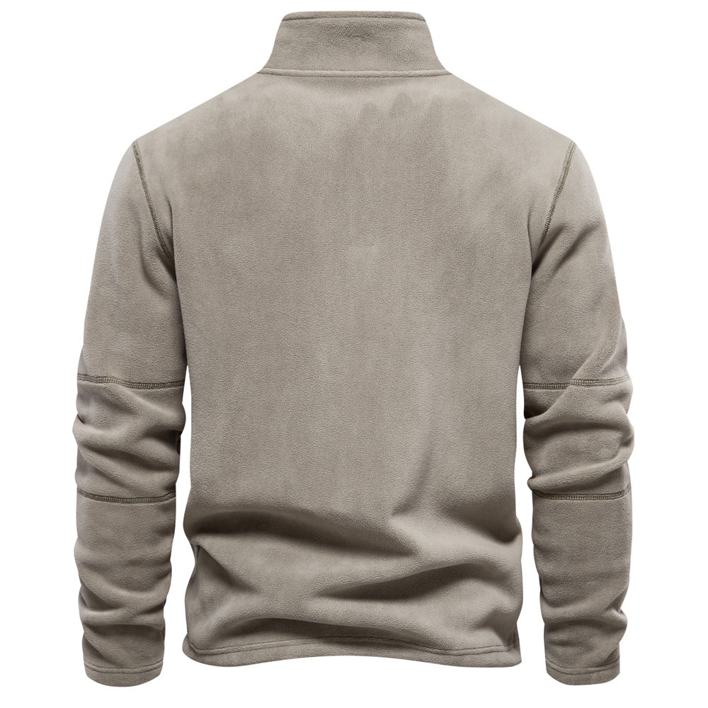 Men's Stand Collar Zip Up Pullover Solid Sweatshirts For Winter Long Sleeve Tops | HD08
