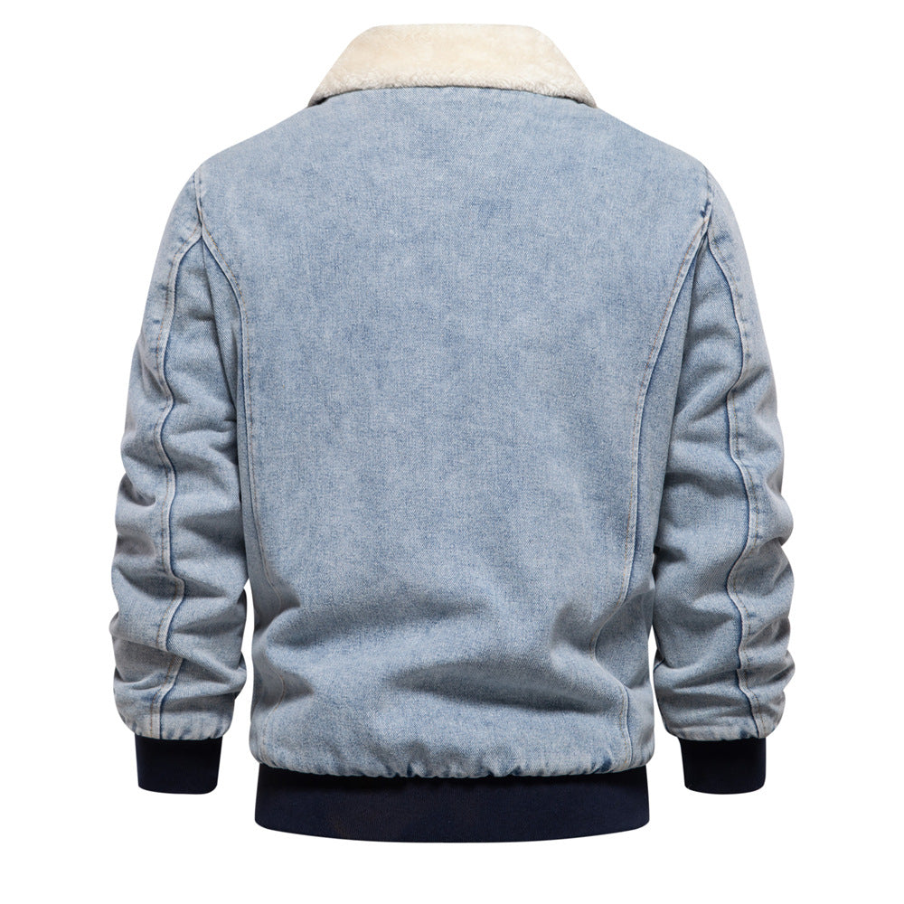 Giacca in denim con risvolto spesso invernale da uomo, a maniche lunghe, casual, con cuciture | JK258