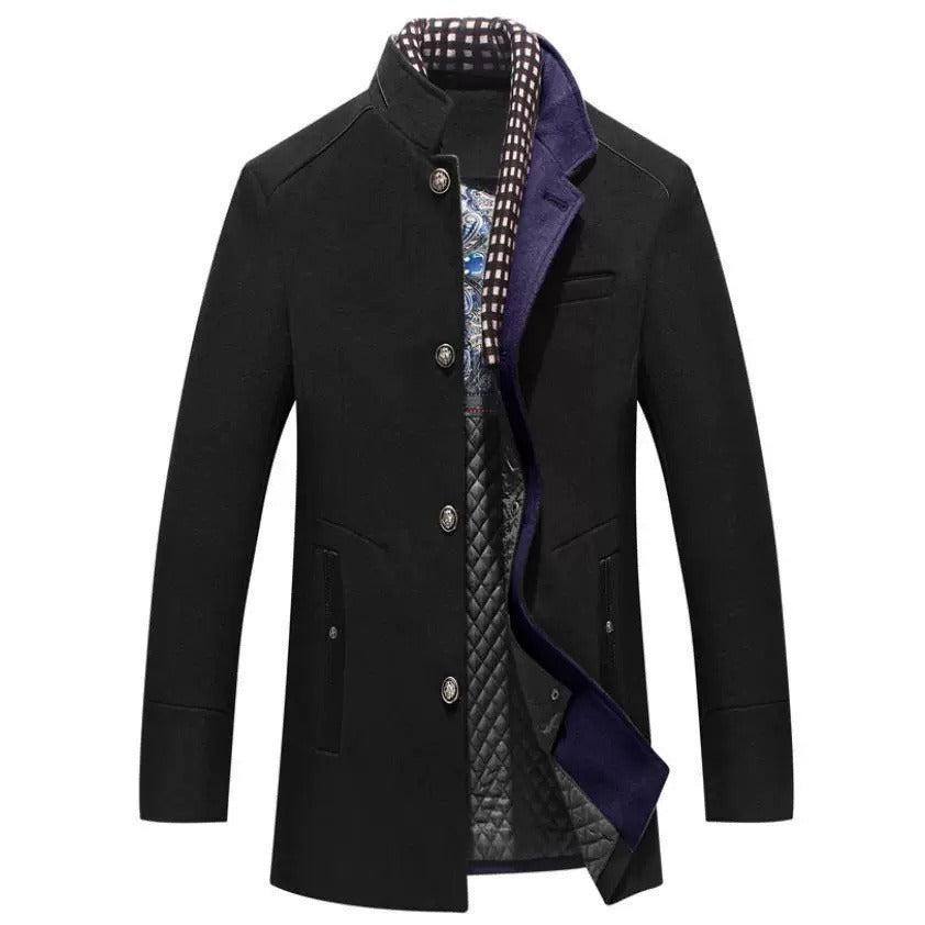 Manteau en laine décontracté à simple boutonnage pour homme, veste d'hiver de qualité supérieure avec col épais et écharpe | 2106