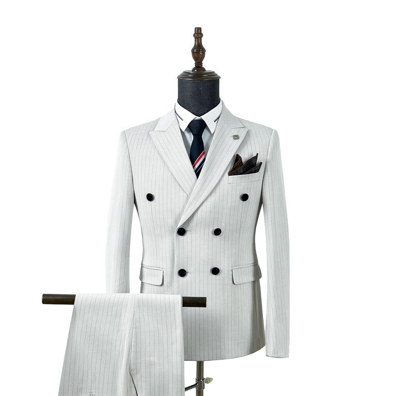 Completo da uomo doppiopetto 3 pezzi su misura, vestibilità comoda, per occasioni formali, feste, business (giacca + gilet + pantaloni) | HC67