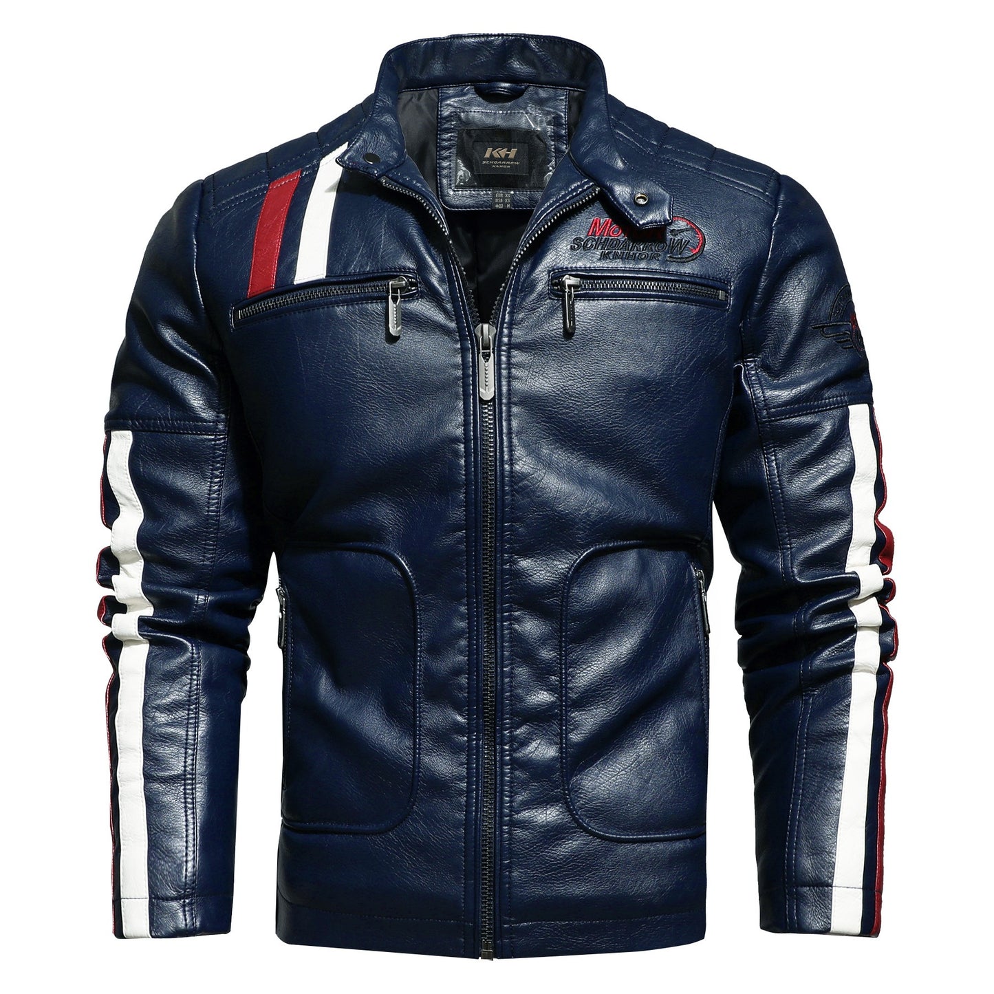 Giacca in pelle da uomo con colori abbinati Giacca in pelle PU per motociclista | KH-168