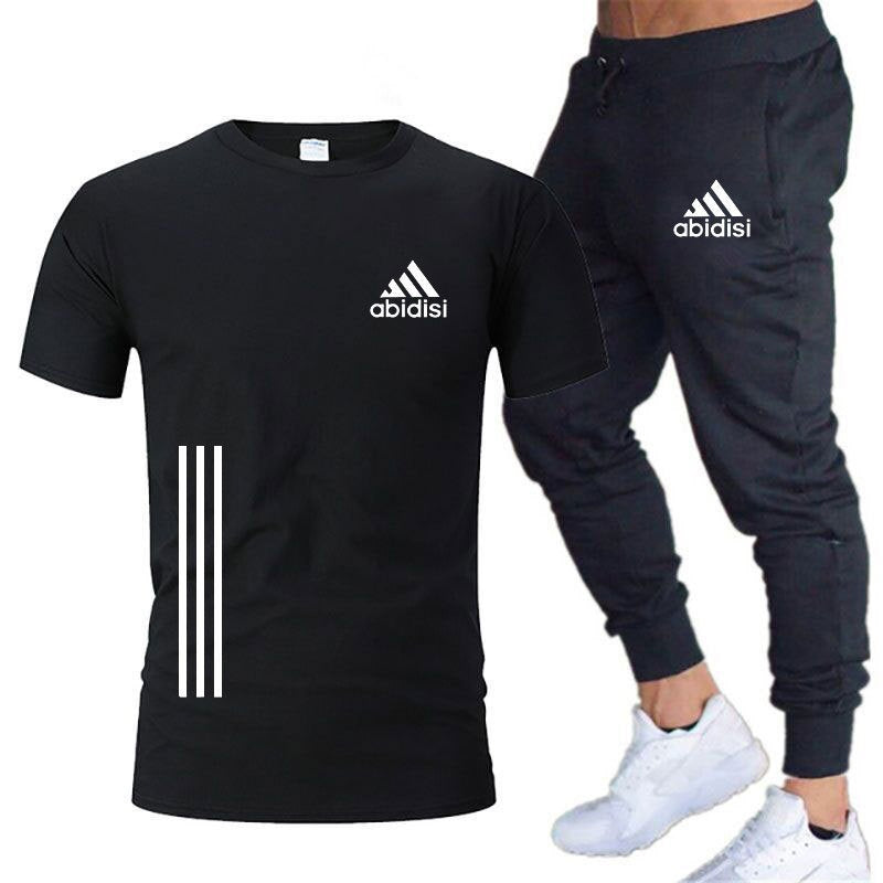 Men's Leisure Sports Running 2 Pieces Set Loose Large T-shirt & Trouser Half Sleeves Shirts Trousers Pants