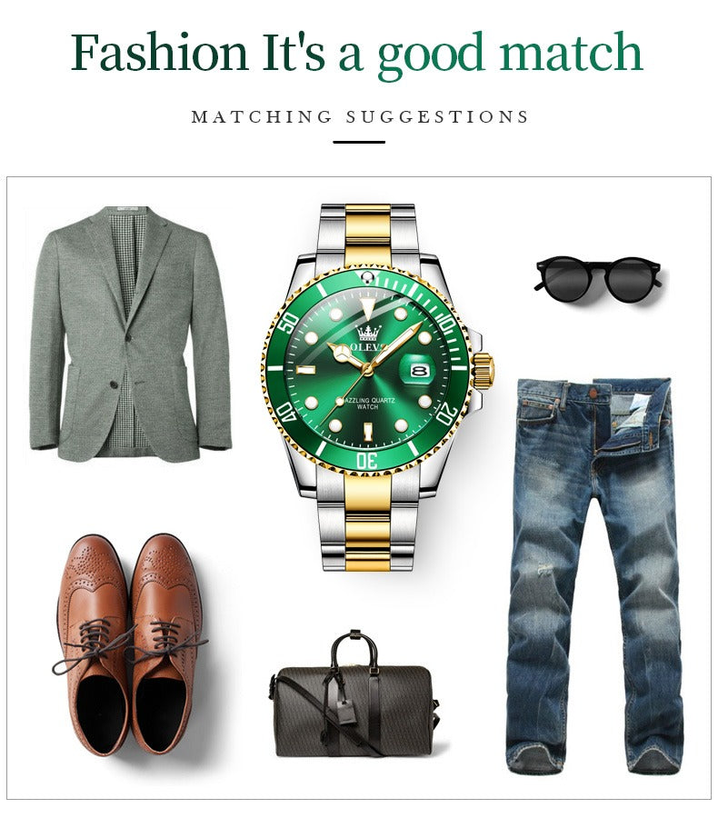 Men's Premium Stainless Steel Band Quartz Watch with Calendar Fashion Wristwatch | OLEVS5885