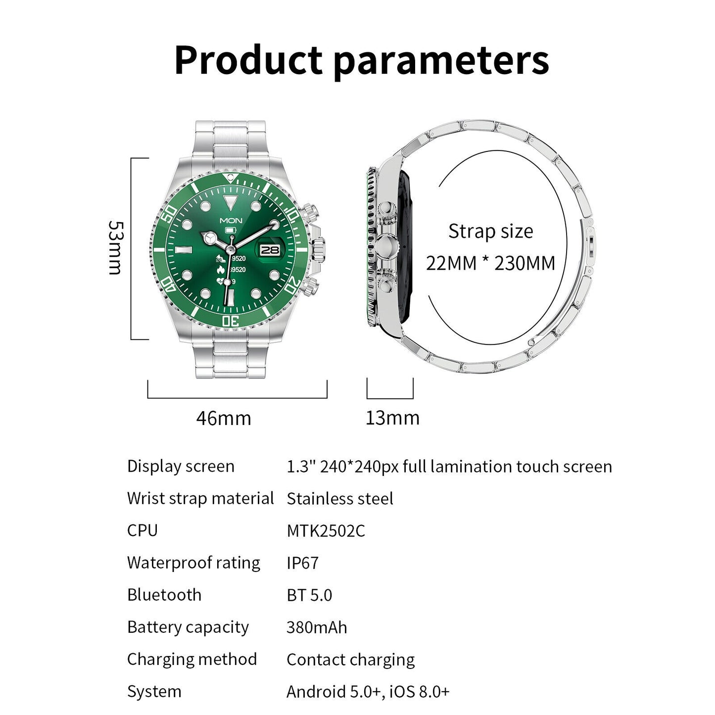 Montre connectée pour homme avec bracelet en acier et appels BT, style Rolex, pour le sport et les affaires | AW-12