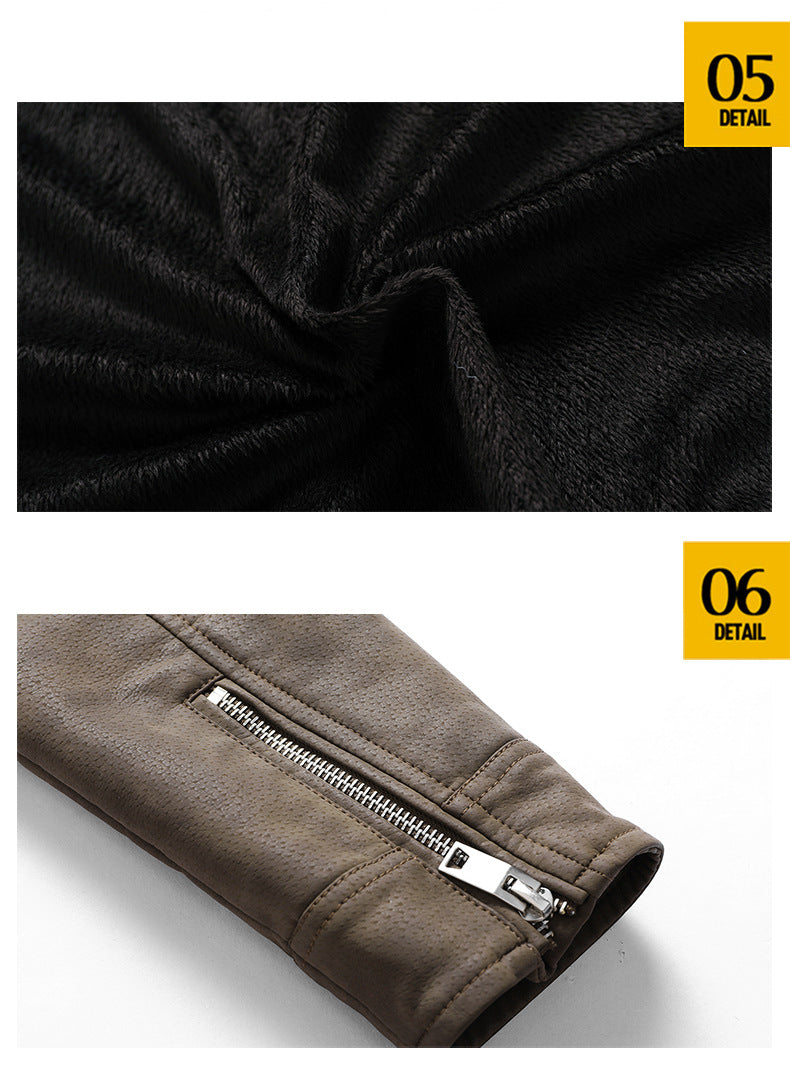 Men's PU Leather Jacket Padded Lapel Oblique Lapel Zipper Korean Stand-up Collar Jacket Blazer | KH-138
