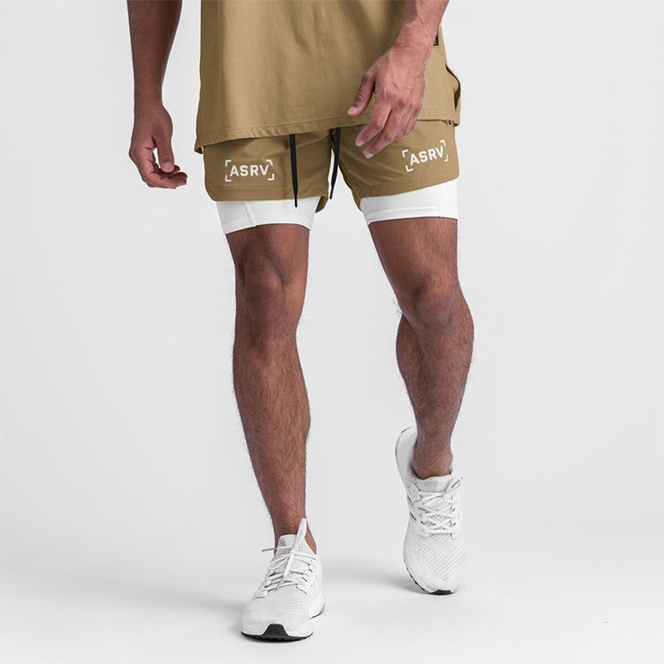 New Double Deck Running Shorts Fitness Workout Bermuda Quick Dry Short Pants Bottoms | K-55